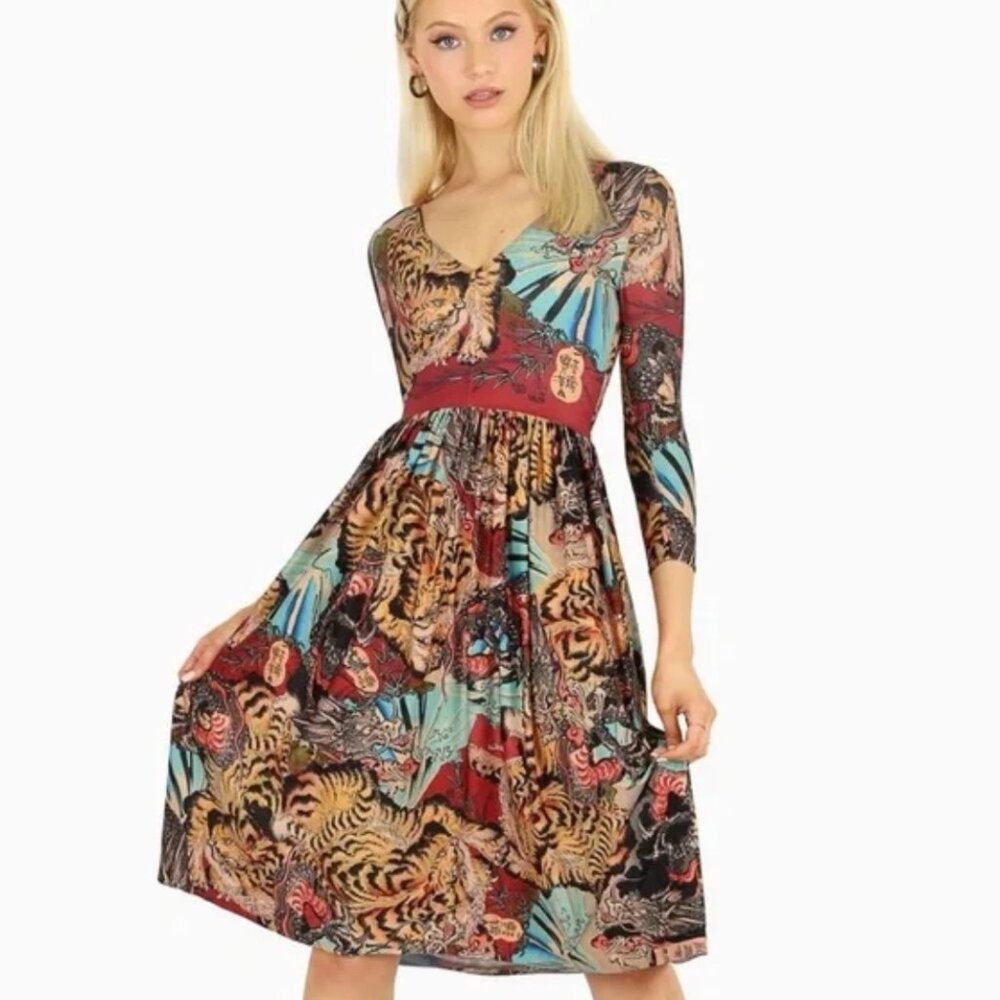 BlackMilk Eye of the Dragon 3/4 Sleeve Midi Dress SMALL
